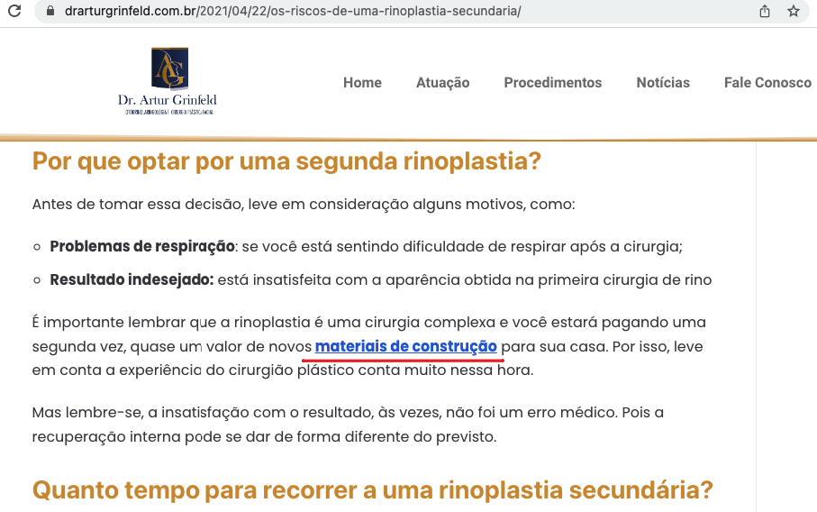 print de site que traz exemplo errado de como fazer link building. Link sem valor editorial
