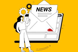 ilustração de uma profissional acompanhando newsletters de SEO