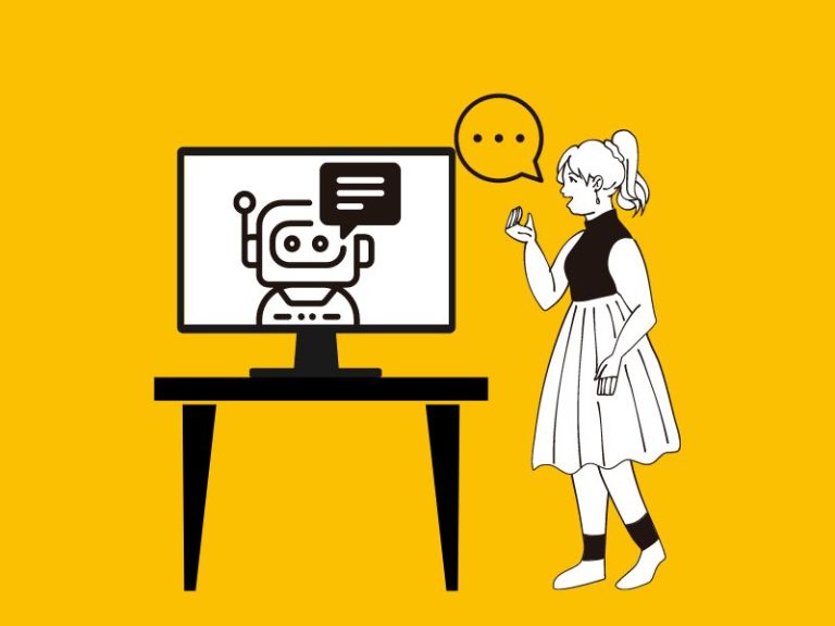 Profissional de SEO conversando com um robô no computador, simbolizando o uso do ChatGPT para SEO