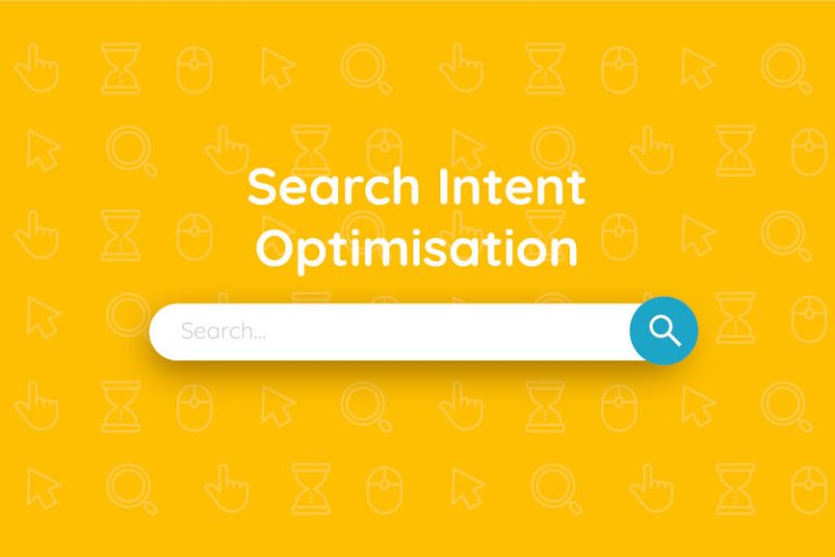 "Search Intent Optimization", com a imagem de uma barra de buscas. Otimização para intenção de buscas.