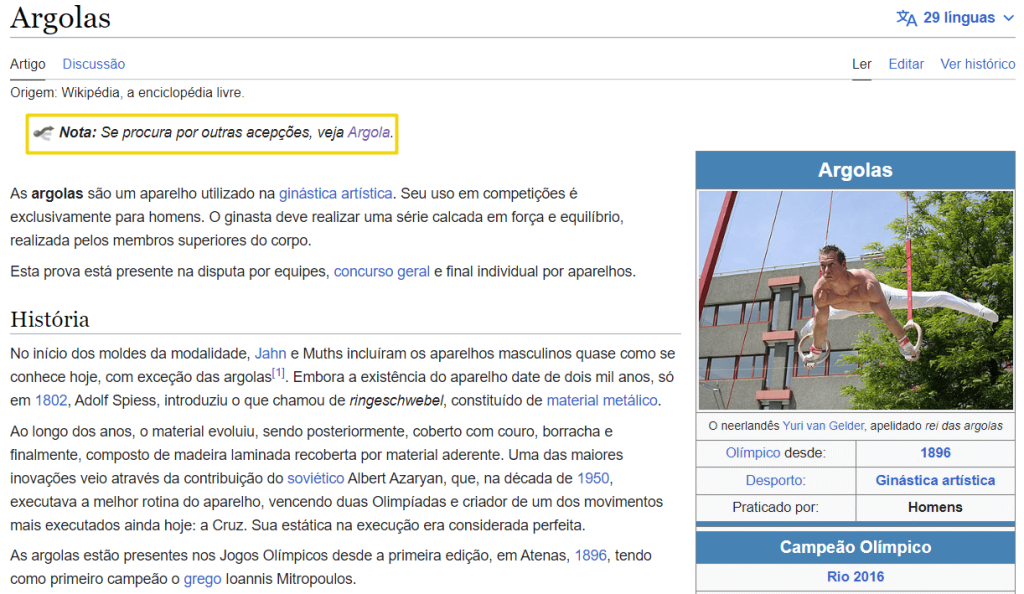 screenshot de página de argola do wikipedia com marcação para a desambiguação