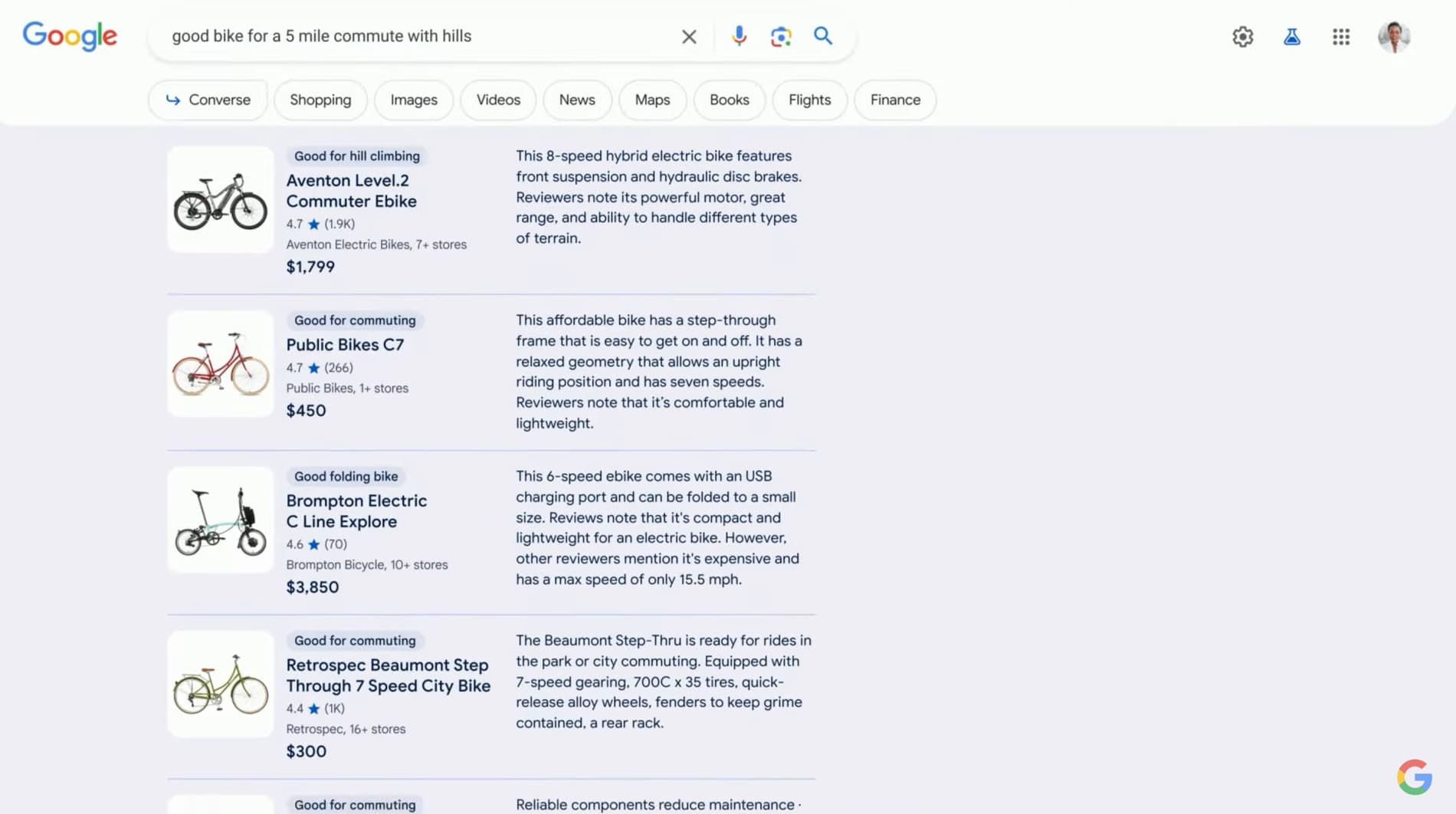 print screen do Snapshot de produtos oferecido pela IA quando o usuário pesquisa no Google
