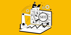 icone de um computador, alguém trabalhando, o aumento de demanda nas compras e SEO, ilustrando a conexão entre SEO e a geração de demanda para o cliente