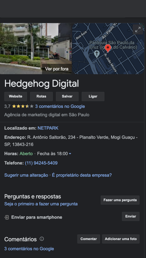 google my business da agência hedgehog digital brasil