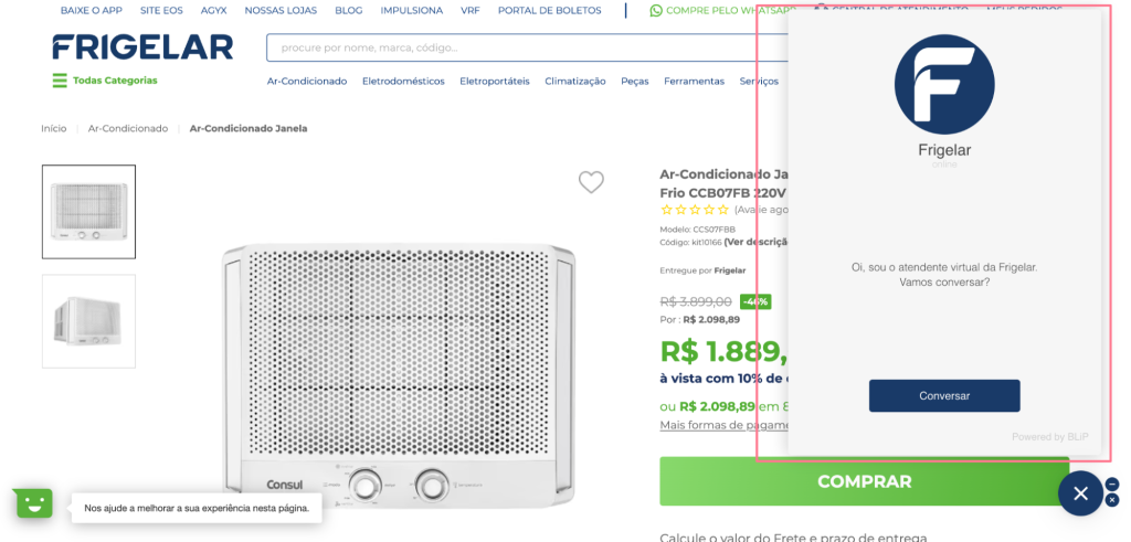 Chat ao vivo no e-commerce de Frigelar