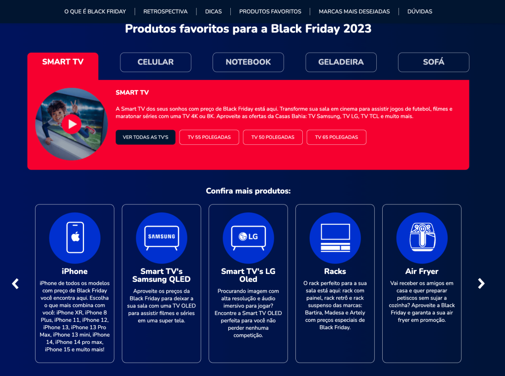 print de tela da homepage de black friday da casas bahia