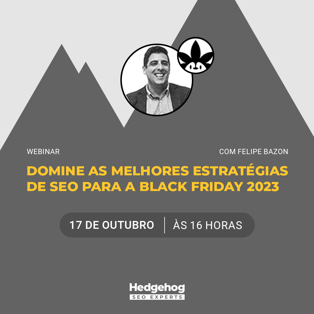 ilustração anunciando o webinar de SEO para a Black Friday 2023, com Felipe Bazon