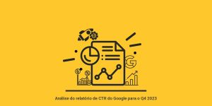 Uma ilustração com papéis, foguetes, relógio e gráficos, para dizer sobre a análise do relatório de ctr