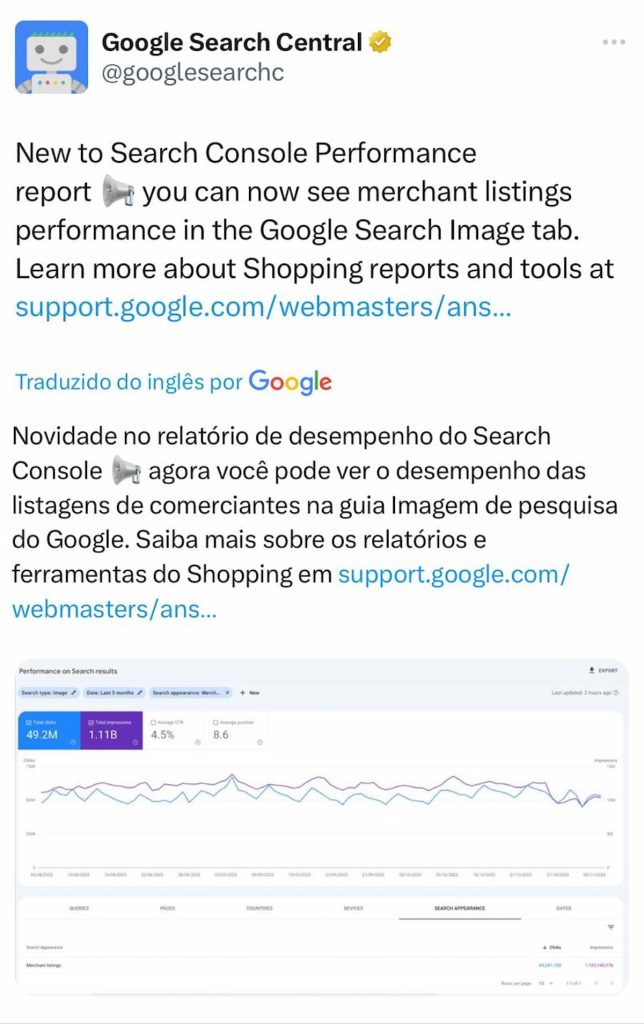 Imagem da postagem do Google Search Central no X