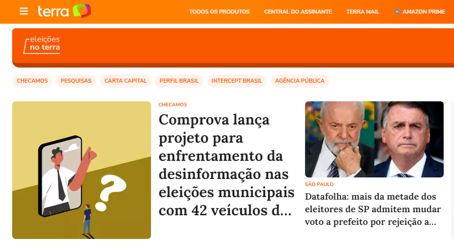 pagina de eleições do portal Terra