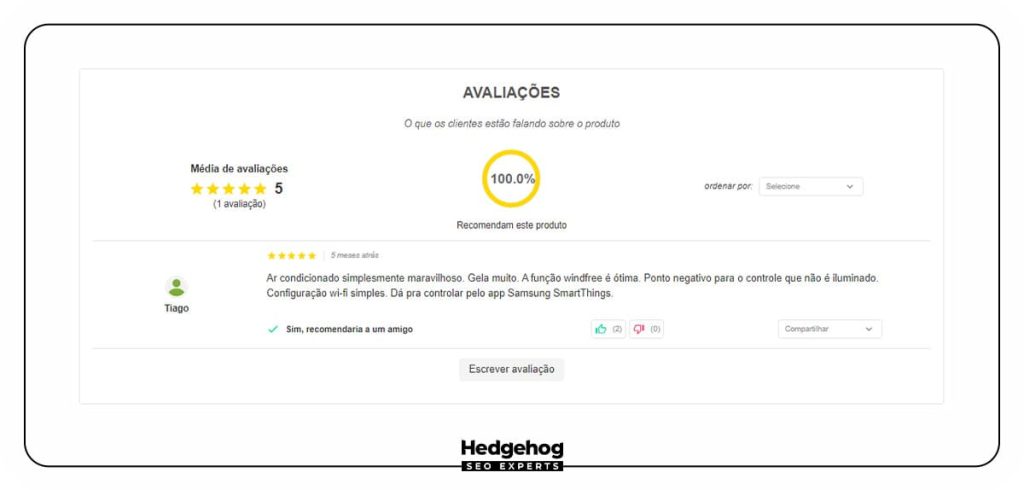 Print das avaliações do e-commerce Frigelar.