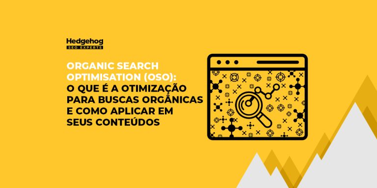 imagem gráfica em amarelo com desenho de página da web e lupa e escrito: organic search optimisation