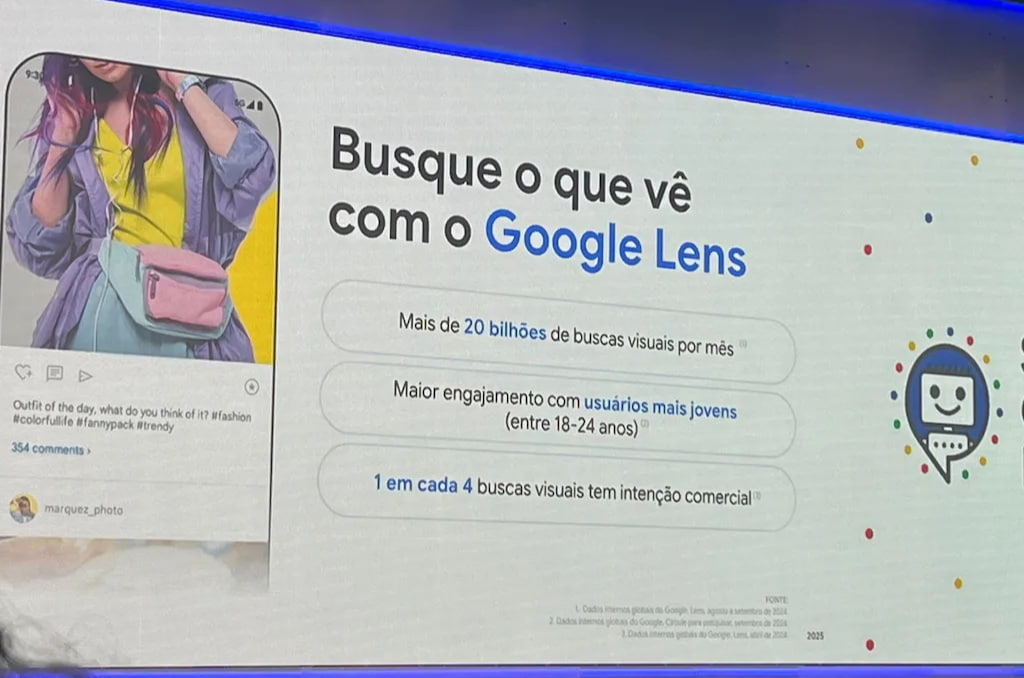 Foto de um slide em um painel sobre Google Lens, parte de apresentação no Google Search Central Live