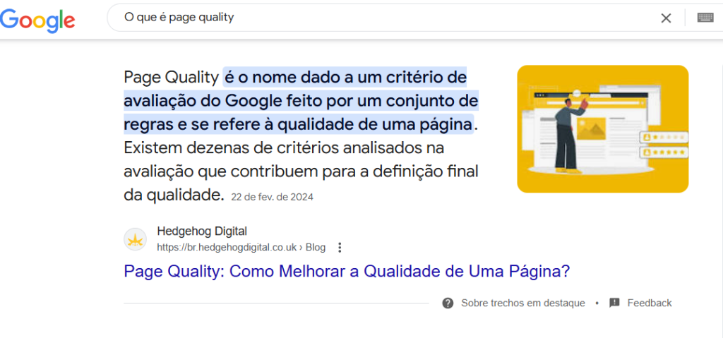 print screen de busca no google por page quality