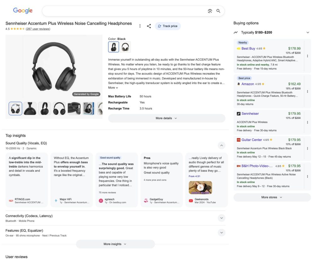 Imagem do AI mode do Google Shooping.