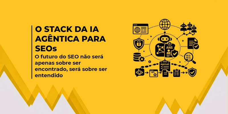 Imagem de banner sobre Agentic AI Protocols, com fundo amarelo, título em destaque e ilustrações de ícones conectados ao assunto do lado