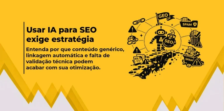 Imagem de banner sobre Conteúdo de IA, com fundo amarelo, título em destaque e ilustrações de ícones conectados ao assunto do lado