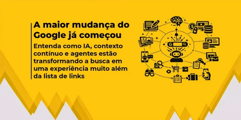Imagem de banner com fundo amarelo, título em destaque e ilustrações de ícones conectados ao assunto do lado