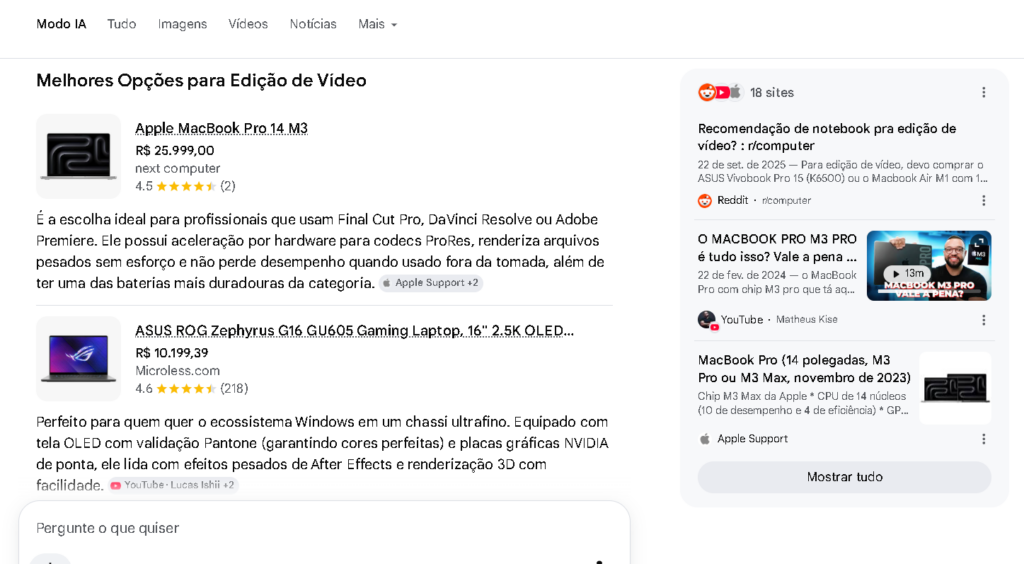Exemplo de Product Grid do Google, que organiza produtos diretamente na busca antes do acesso ao e-commerce. 