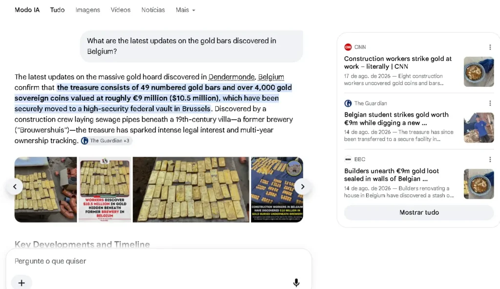 Exemplo de carrossel de links exibido em algumas pesquisas no AI Mode.