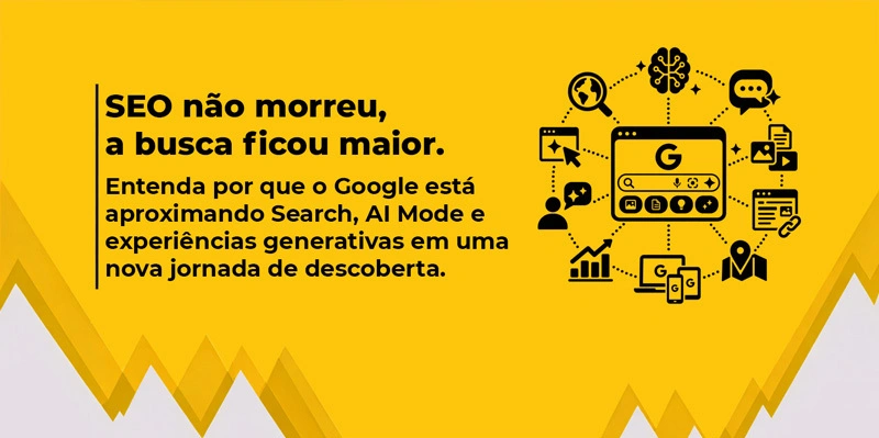 Ilustração sobre homepage do Google com icones relacionados ao lado