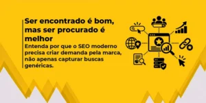 Ilustração sobre SEO moderno destacando a importância de criar demanda pela marca, além de capturar buscas genéricas.
