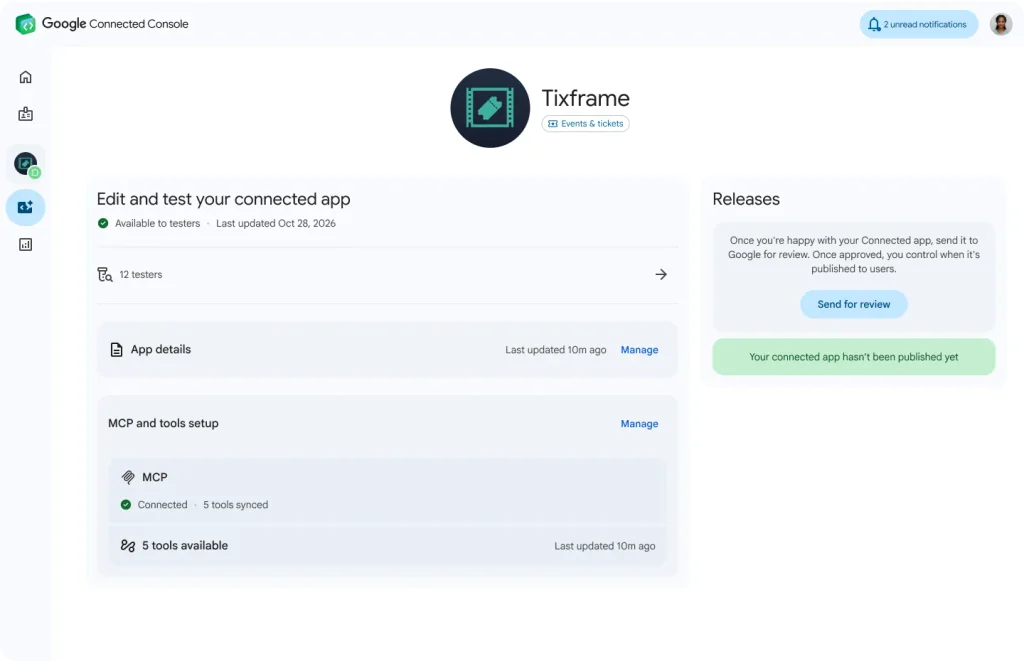 Interface apresentada pelo Google para edição e teste de aplicativos conectados ao Search e ao Gemini